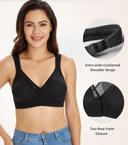 Image of Lemorosy Women's Plus Size Full Coverage Front Closure Posture Back Unpadded Wireless Double Support Minimizer Bra
