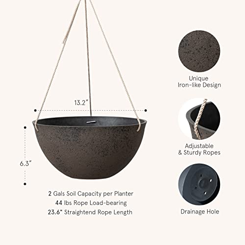 La Jolie Muse Large Hanging Planters - 13 Inch Flower Pots Outdoor Indoor, Hanging Garden Planters Set Of 2, New Iron Color #TOP1