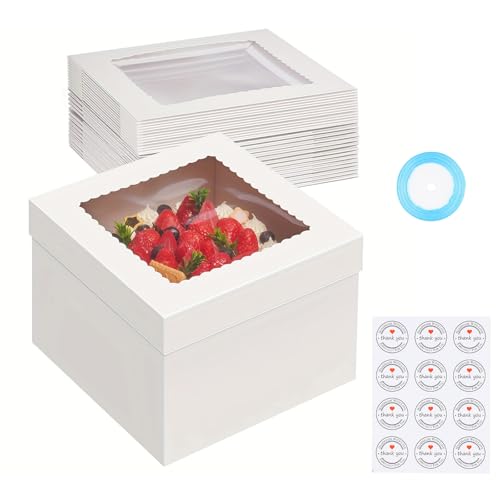 Culinavog Lot De 10 Boîtes À Gâteau Avec Planche À Gâteau, Boite Transport Gateau Avec Fenêtre, 30 X30 X 20cm Boite Gateau Carton, Boite Gateau Transport...