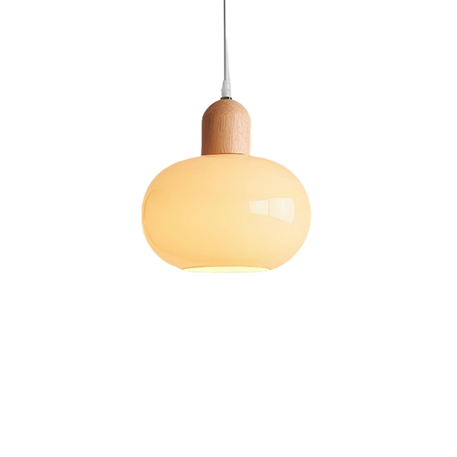Suspension Luminaire Verre et Bois de Caoutchouc 20cm Style Moderne Scandinave E27 Lampe Suspendue Hauteur Réglable pour Chambre Salon Cuisine (22cm)