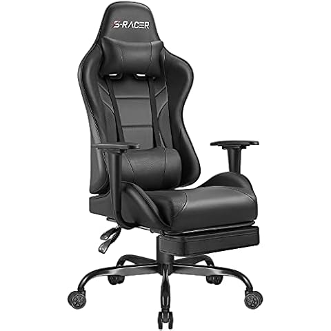Homall Gaming Stuhl Ergonomischer Gamer Stuhl mit Fußstütze 150 kg Belastbarkeit Racing Stuhl PU-Leder Schreibtischstuhl Höhenverstellbarer Pc Stuhl Computerstuhl Cover