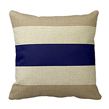 Cotton Linen Square Decorative Beige Navy Blue and White Stripe Couch Pillowcase 18 x 18 Inches-image-36