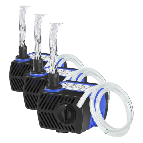 Image of AQUANEAT Small Fountain Pump, 80 GPH Mini Submersible Water Pump with 3.3 ft Tubing, for Aquarium Fish Tank, Pet Water Fountain, Hydroponics, Pond Waterfall Filter Pump (Pack of 3)