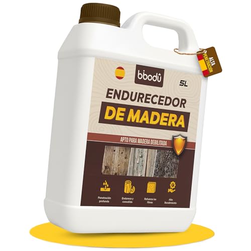 BIBODU Endurecedor de Madera 5L de Alta Penetración | Consolida & Refuerza Madera Blanda, Carcomida o Deteriorada | Interior y Exterior