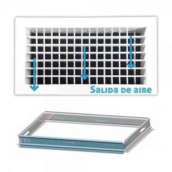Rejilla de ventilación impulsión doble deflexión blanco+Marco de montaje