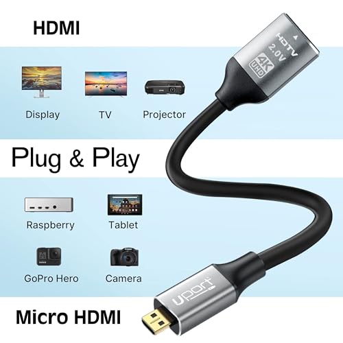 Image of Micro HDMI to HDMI Female Adapter - 20 cm, High Speed Adapter Supports 4K UHD 1080P Resolution 3D - Black