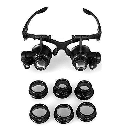 Vergrößerung 10X15X 20X 25X 4-Gruppen-Linse Doppelbrille Kopfmontierte LED-Lupe, Kombinationspakete Handheld