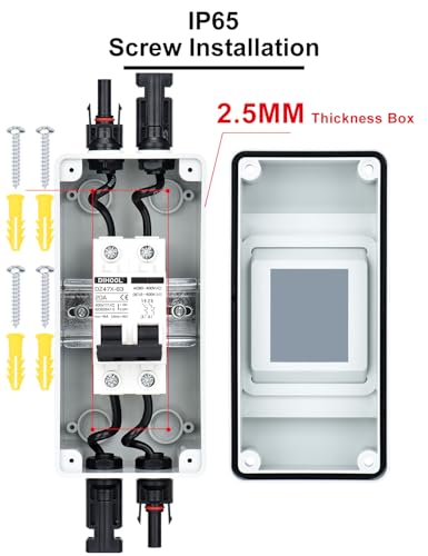 DC Trennschalter PV Anlage Leitungsschutzschalter Sicherungsautomat 2 Polig 20A 12V (12V-400V) Mit Kabel Solarstecker IP65 Wasserdicht Gehäuse