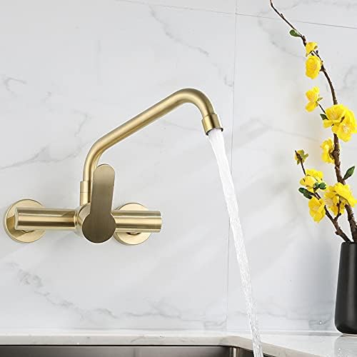 Sink Mixer Tap Wall-Mounted Brushed Gold Kitchen Faucet, Swivel Pot Filler Tap, Wall Mounted Hot and Cold Sink Tap, Rotate Spout Stainless Steel Faucet Wall Mounted Faucet Water Ta