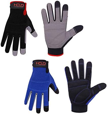 HANDLANDY Work Gloves for Men & Women, Utility Mechanic Working Gloves Touch Screen, Flexible Gardening Gloves for Yard