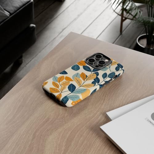 Coque iPhone 14 Pro motif feuille colorée bleue rigide et brillante - 4