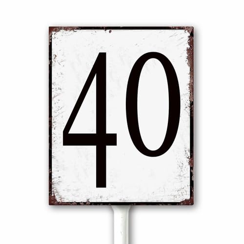 Aluminum Number Sign 40 Metal Numbered Yard Sign With Stake Outdoor for Tennis Court, Parking Lots, Floor, Dock, Court, Aisle, Field, Farm 12x15 CM High Visibility Rust Free (Retro White) — image 1