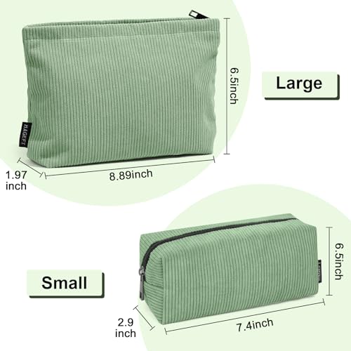 Makeup Bag MAGEFY 2 Pcs Small Cosmetic Bag Corduroy Make up Bag for Women Portable Travel Versatile Makeup Bag Zipper Makeup Pouch for Purse (Green) - Image 3