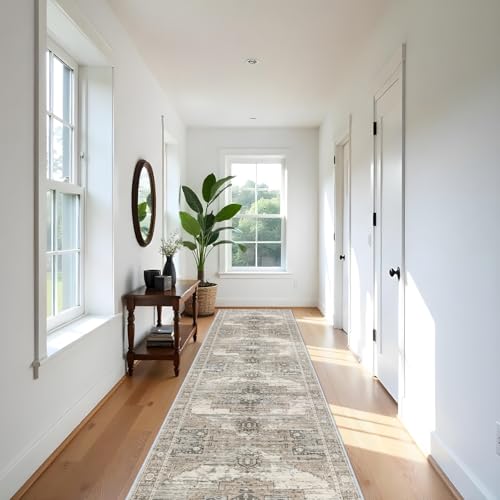 RUUGME Washable 3x16 Runner Rugs - Large Boho Rugs for Living Room Stain Resistant Carpet Vintage Tribal Rugs for Bedroom Kitchen Non Slip Backing Home Decor Floor Decoration Mat 3x16 Beige