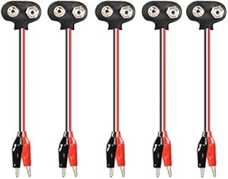 PNGKNYOCN 9V Battery Snap to Alligator Clips Cable,5 Pack Dual Alligator Clips to 9V Battery Snap Connector Cables15cm
