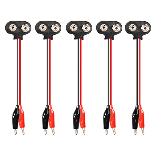 PNGKNYOCN Cable de Pinzas de cocodrilo a presión de batería de 9V, Paquete de 5 Pinzas de cocodrilo Dobles a Cables de Conector a presión de batería de 9V (15 cm) Cover