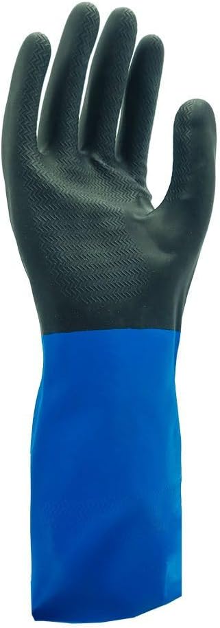 SHOWA CHM Neoprene Over Natural Rubber Latex Chemical Resistant Safety Glove with Cotton Flock Liner, Food Safe, 26 Mil Thick