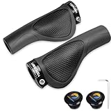 TOPCABIN Bicycles Handlebar Grips, Aluminum Lock-on Ergonomic Bike Grips, Cushion Vibrations Comfort Bike Handlebar Grips Mountain MTB BMX Bicycles Grips for Scooter (Ergonomic PU-Black&Black)