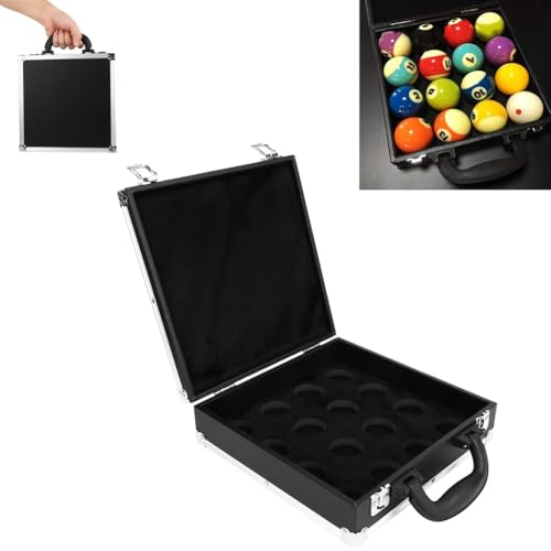 Agatige Billiard Balls Storage Box, Padded Snooker Billiard Balls Storage Box Pool Carrying Case Accessory 16 Balls Box with Carry Handle for Billiard Pool Balls