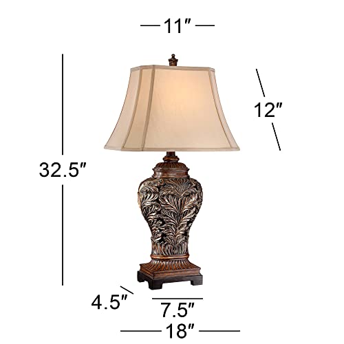 Barnes And Ivy Leafwork Traditional Table Lamp 32 1/2" Tall With Usb Charging Port Bronze Brown Tan Rectangular Shade For Bedroom Living Room Nightstand Bedside Night Stand Office Kids Room #TOP7