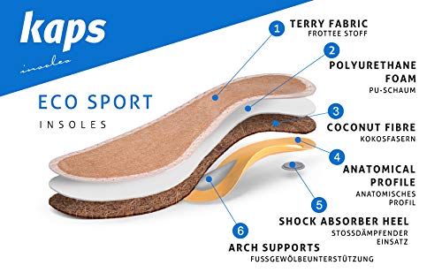 Shoe Insoles for Sport Shoes Trainers Sneakers with Dirt-Free Coconut Fibers and Orthotic Arch Supports, Kaps ECO Sport (45 EUR - 12 US Men)