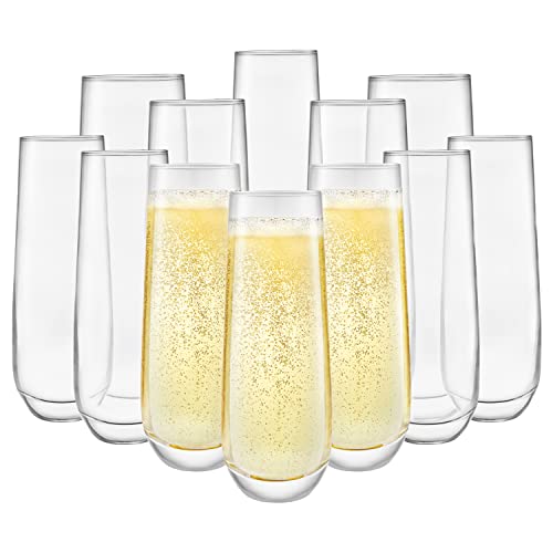 Kitchen Lux 10Oz Stemless Champagne Flutes- Set Of 12 Champagne Glasses – Elegant Highball Tumblers - Premium Clear Glass, Wine, Shots, Cocktails, Champagne, Mimosa For Parties – Dishwasher Safe #TOP5