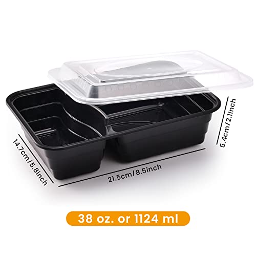Kitch’nmore 38Oz Meal Prep Containers, Extra Large &Thick, 2 Compartment With Lids,Food Storage Container,Reusable Plastic Bento Lunch Box,Disposable Bento Box,Stackable, Microwave/Freezer/Dishwasher Safe, Bpa Free (30Pack) #TOP1