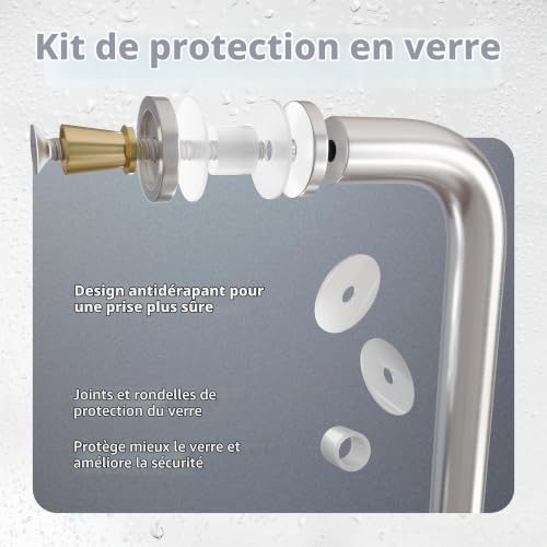 Ranbo Shower Glass Door Handle, 152mm (6 Inch) Hole Centres, Brushed Brass, 304 Stainless Steel, 1.0mm Thick Tube, Fits 6–12mm (1/4"–1/2") Glass, for Bathroom Door Installation or Replacement. - 12