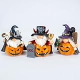WZAPPKEW 3PCS Halloween Gnomes Figurines Decor Pumpkin Themed Handmade Resin Gnome Halloween Decor Vampire Wizard Witch Gnomes Gifts for Women Home Decor Statue for Tier Tray (Pumpkin)