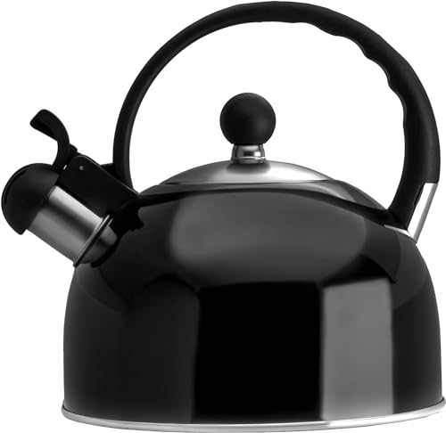 Venoly 2.5 Liter Whistling Tea Kettle - Modern Stainless Steel Whistling Tea Pot for Stovetop Hot Water Boiler with Cool Grip Ergonomic Handle (Black, 2.5 Litter) Venoly 2.5 Liter Whistling Tea Kettle - Modern Stainless Steel Whistling Tea Pot for Stovetop Hot Water Boiler with Cool Grip Ergonomic Handle (Black, 2.5 Litter)