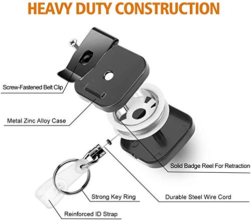 WLHGH Badge Holder, 3 Pack Heavy Duty Metal ID Badge Holder Key Reel with Belt Clip Key Ring for Name Card Keychain (Glossy Black) - Image 2