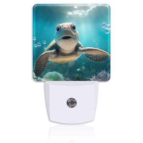 Image of Night Light,Cute Smiling Turtle Under The Sea Plug-in Night Light Auto Dusk-to-Dawn Sensor Energy Efficient LED Lamp for Room Decor,Hallway,Kitchen,Bathroom,Nursery,Stairs