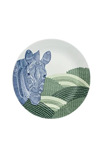 Image of The Wishing Chair Animal Illustrative Series Wall Plate - Zebra | Decorative Ceramic Plate | 8 inch Diameter | Round | Blue | Fine China | Perfect for Home Decor | Great Gift Idea for Animal Lovers