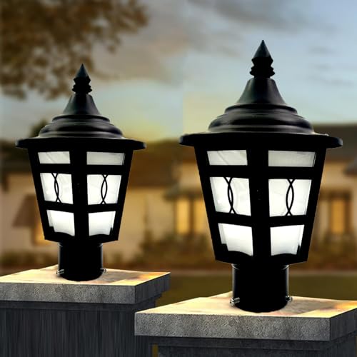 Image of SINOMAN Outdoor Post Lantern Gate Light Black Pillar Lamp Garden Light with Clear Glass Weatherproof Fixture for Pathway Front Entrance Patio or Walkway (Without Bulb)