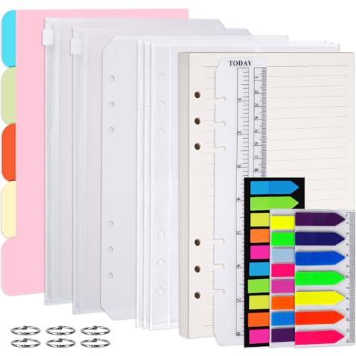 Vicloon A5 Papel de Punto, 95pcs de Recambio, 5 Colores Separadores Divisores y 3pcs Pestañas Adhesivas, 2 Bolsas Con Cremallera, 1pcs Bolsa de Almacenamiento y 1pcs Regla Suave