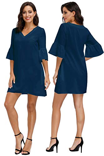 Image of BUENOS NINOS Dresses for Womens Summer Bell Sleeve V-Neck Shift Dress Mini Dress