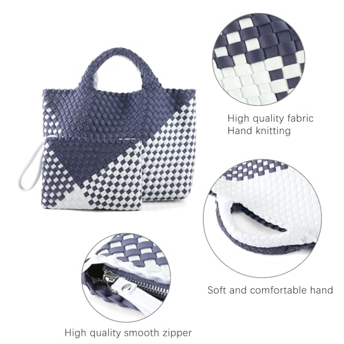 Image of Woven Bag for Women, Neoprene Tote Bag Summer Beach Handbag Purse Retro Handmade Travel Shoulder Bag Set