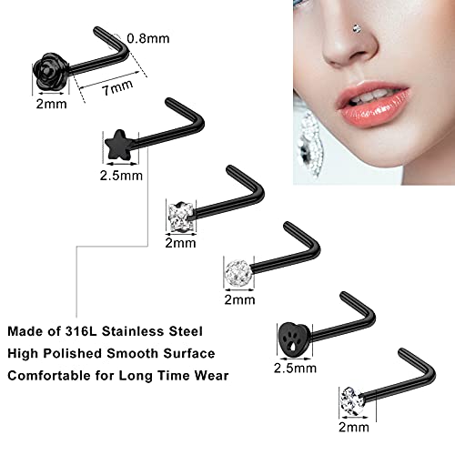 ONESING 36-42 PCS 20G Black Nose Rings and Studs for Women Men - Piercings Jewelry Hoops Screw2