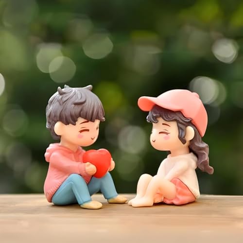 Image of Cute Cartoon Couple Car Dashboard Accessories | Plastic Action Figure Ornament with Balloon | Interior Dashboard Decoration for Car, Home, Office (8 x 4 cm) (Model 9)