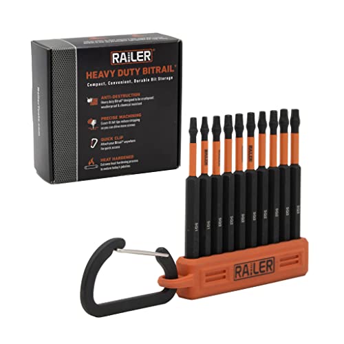 Railer Square Screwdriver Bit Set - Premium S2 Steel 3-1/2 Inch Square Impact Driver 10-Piece Bit Set With A Storage Bit Holder & Carabiner #TOP20