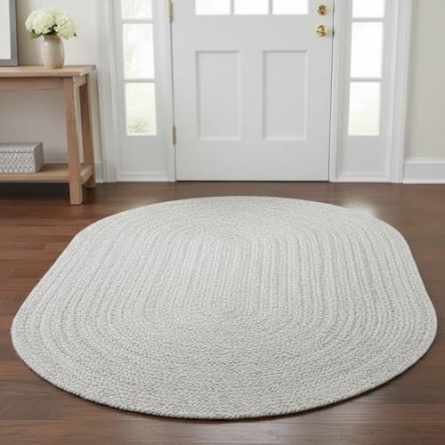 Alfombra Trenzada Super Area Rugs 3x5 Ovalada Gris y Blanca miniatura 1