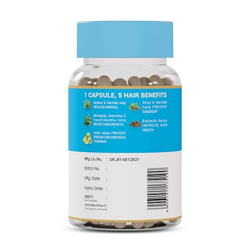 Image of Jeena Sikho Ayurveda Hair Rescue Capsules | Ayurvedic Supplement for Men & Women | Supports Hair Health, Scalp Care & Natural Shine | With Amla, Brahmi, Giloy & Bhringraj | 60 Capsules, Pack of 1