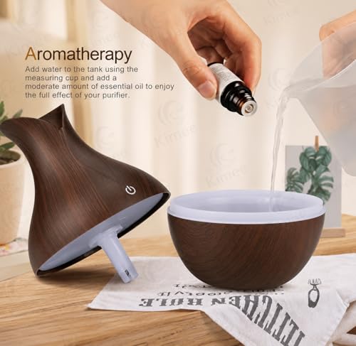 Image of KIMEE Aroma Diffuser Humidifier for Room & Home | Wood Grain Essential Oil Diffuser | Ultrasonic Cool Mist Air Humidifier for Bedroom | 3 Colour LED Light | Touch Control | Auto Shut-Off | 200ml
