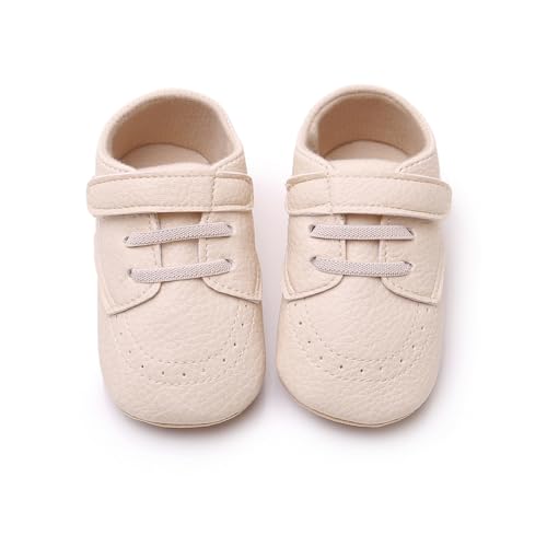 Image of SOFMUO Baby Boys Girls High Top Ankle PU Leather Sneakers Soft Rubber Sole Infant Moccasins Newborn Oxford Loafers Anti-Slip Toddler Wedding Uniform Dress Shoes
