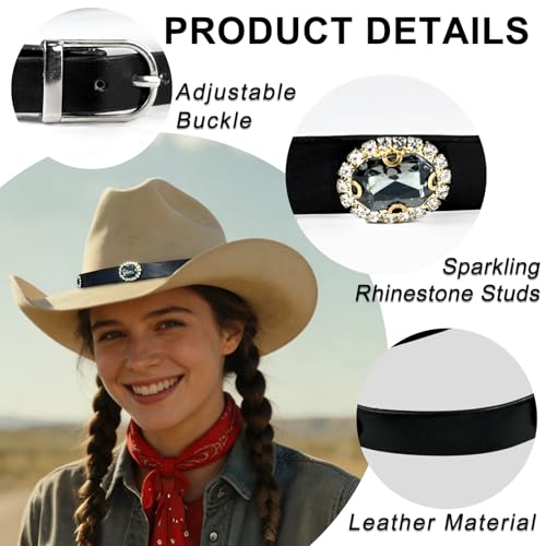 Image of Cowboy Hat Bands for Men Women, Leather Hatbands Belt for Cowboy /Western /Fedora /Cowgirl Hats Multicolor