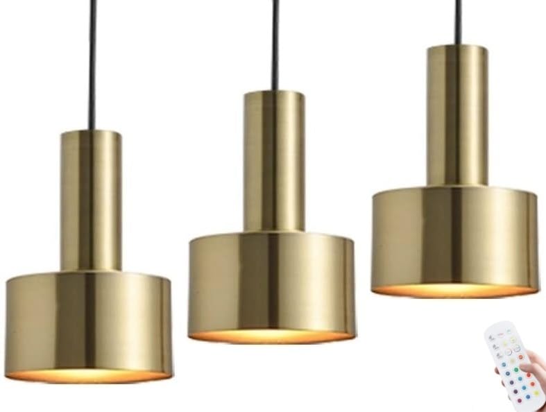 Hedaimy Small Pendant Light Battery Operated,Rechargeable Pendant Lighting Ceiling Hanging Light,Indoor Brass Gold Chandelier Black Pendant Lamp for Kitchen Island Bedroom Dining Room(Gold,3 Pack)
