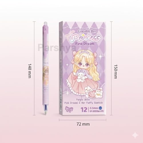 Image of Alokik 12 Pcs Princess Erasable Gel Pen Set 0.5mm Fine Point - Cute Pink Dream Cartoon Pens with Eraser Tip, Smooth Writing Retractable Gel Pens for Kids Girls School Office Supplies Stationery
