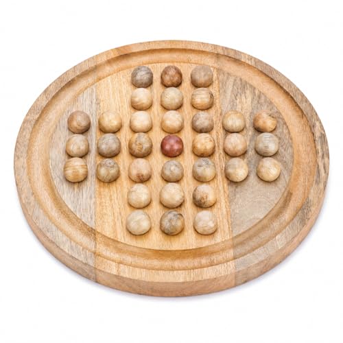 Ajuny Wooden Solitaire Board Game 10.8 Inch Classic Peg Puzzle Set