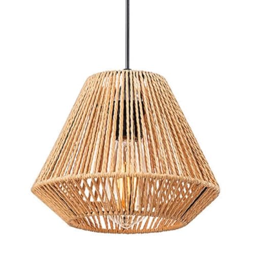 GUANSHAN Papier String gewebte Pendelleuchte Pastoral Pendelleuchte Imitation Rattan Deckenlampe Hängeleuchte Pendelleuchte Befestigung für Wohnzimmer, Wohnzimmer, Esszimmer