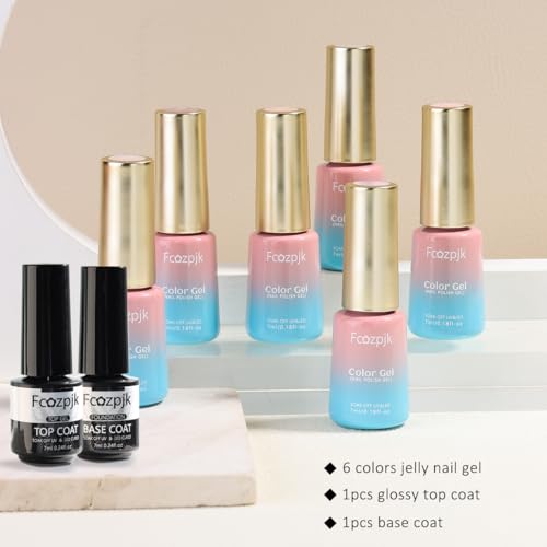 Set de esmaltes gel translúcidos 6 colores con top y base miniatura 2